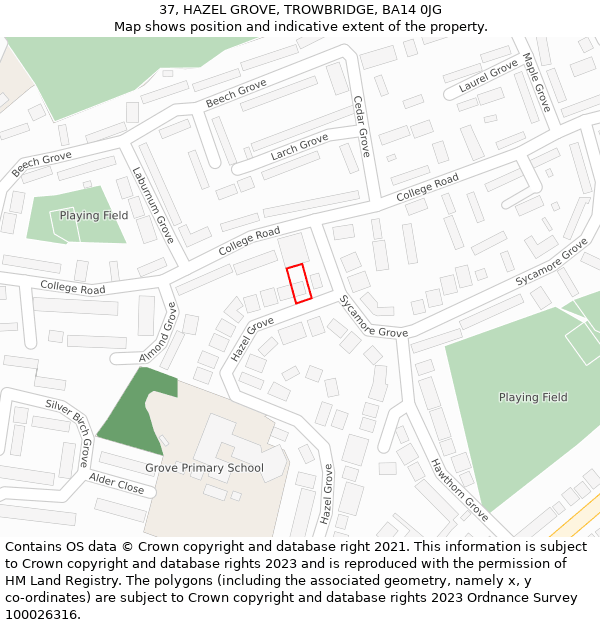 37, HAZEL GROVE, TROWBRIDGE, BA14 0JG: Location map and indicative extent of plot