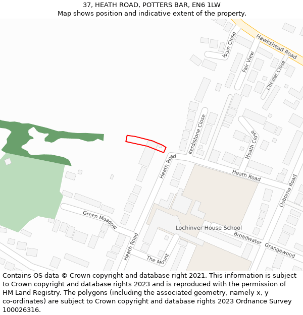 37, HEATH ROAD, POTTERS BAR, EN6 1LW: Location map and indicative extent of plot