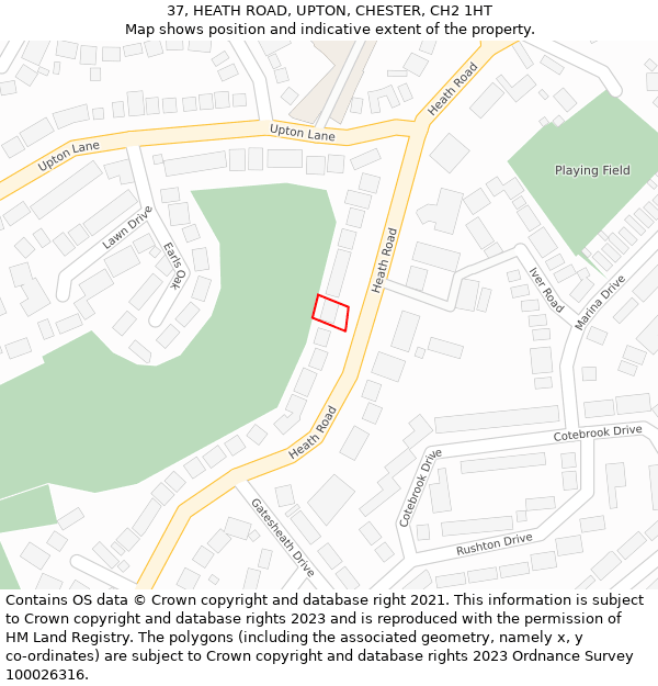 37, HEATH ROAD, UPTON, CHESTER, CH2 1HT: Location map and indicative extent of plot