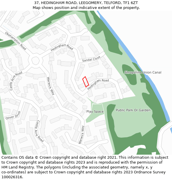 37, HEDINGHAM ROAD, LEEGOMERY, TELFORD, TF1 6ZT: Location map and indicative extent of plot