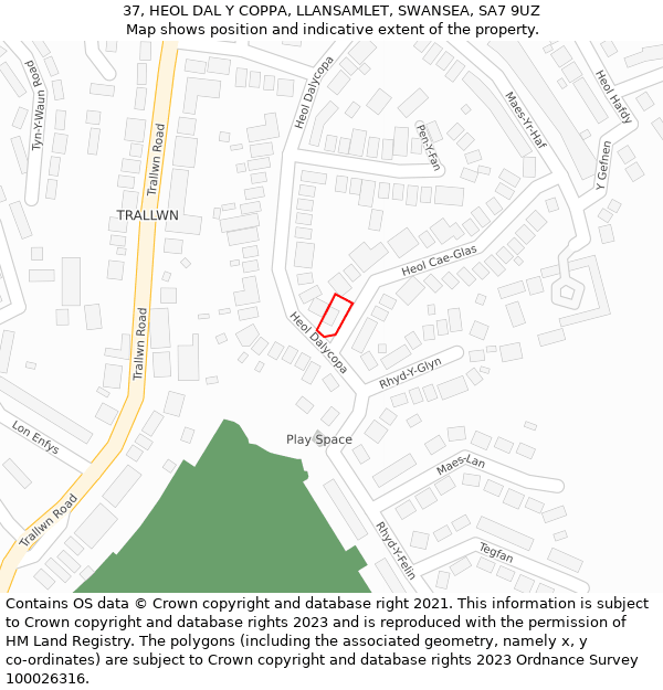 37, HEOL DAL Y COPPA, LLANSAMLET, SWANSEA, SA7 9UZ: Location map and indicative extent of plot