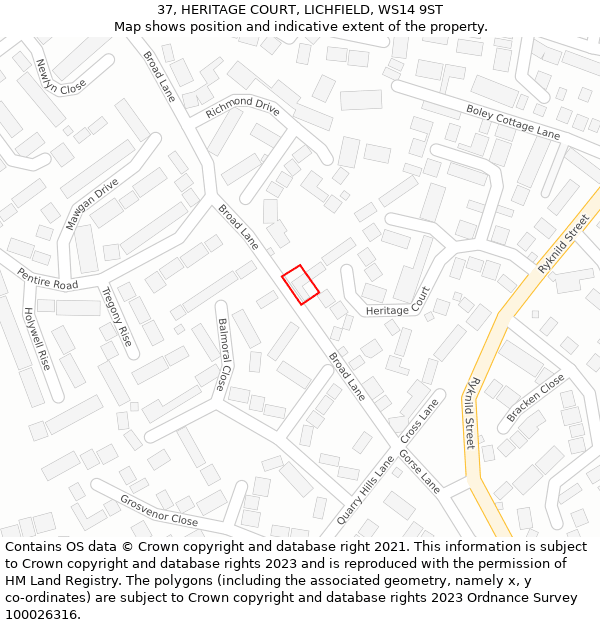37, HERITAGE COURT, LICHFIELD, WS14 9ST: Location map and indicative extent of plot