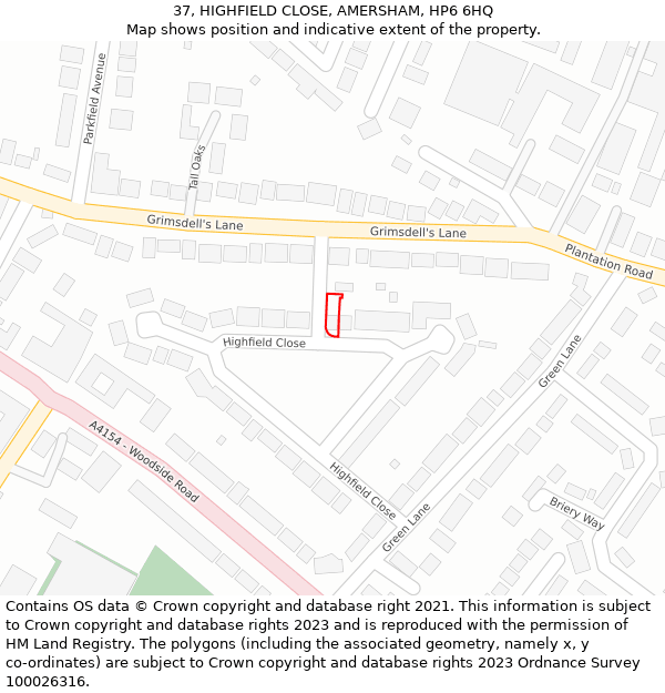 37, HIGHFIELD CLOSE, AMERSHAM, HP6 6HQ: Location map and indicative extent of plot