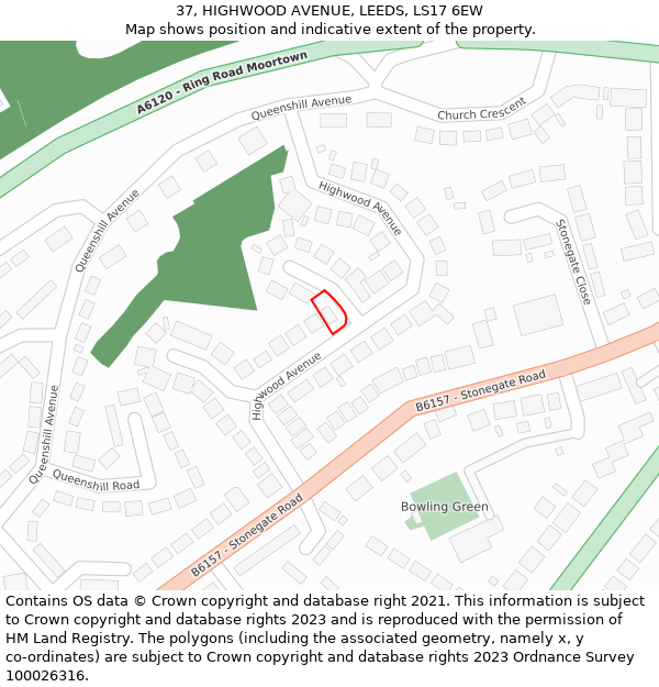 37, HIGHWOOD AVENUE, LEEDS, LS17 6EW: Location map and indicative extent of plot