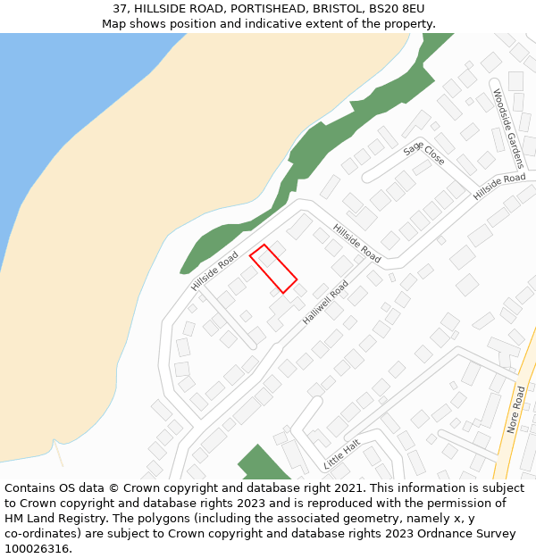 37, HILLSIDE ROAD, PORTISHEAD, BRISTOL, BS20 8EU: Location map and indicative extent of plot
