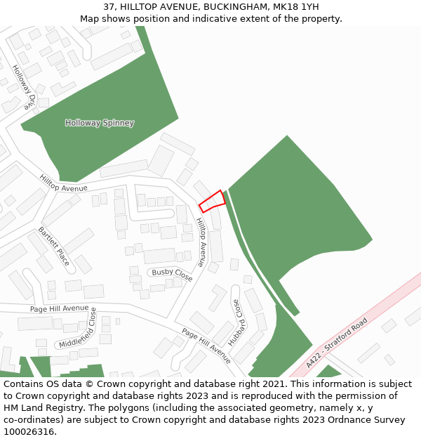 37, HILLTOP AVENUE, BUCKINGHAM, MK18 1YH: Location map and indicative extent of plot