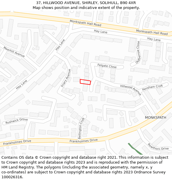 37, HILLWOOD AVENUE, SHIRLEY, SOLIHULL, B90 4XR: Location map and indicative extent of plot