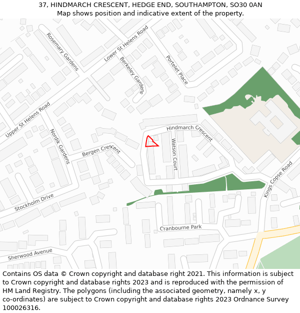 37, HINDMARCH CRESCENT, HEDGE END, SOUTHAMPTON, SO30 0AN: Location map and indicative extent of plot