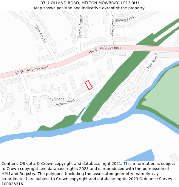 37, HOLLAND ROAD, MELTON MOWBRAY, LE13 0LU: Location map and indicative extent of plot