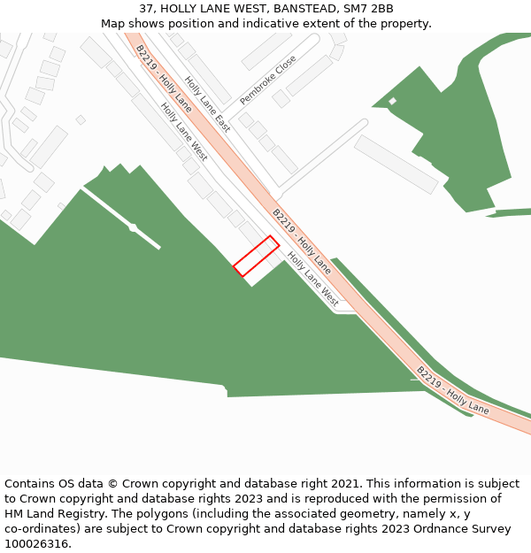 37, HOLLY LANE WEST, BANSTEAD, SM7 2BB: Location map and indicative extent of plot