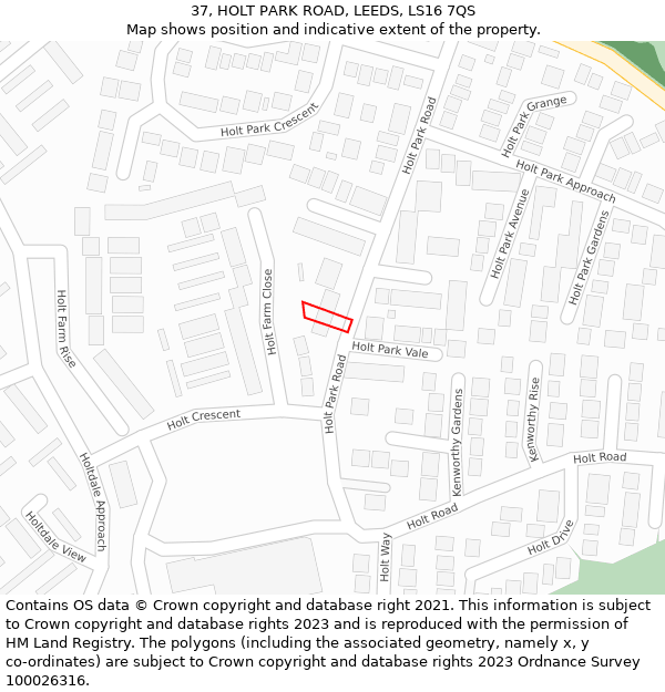 37, HOLT PARK ROAD, LEEDS, LS16 7QS: Location map and indicative extent of plot