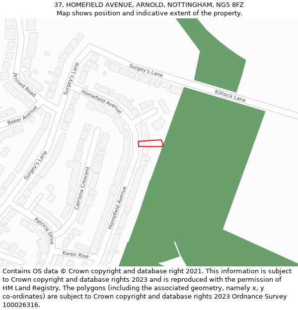 37, HOMEFIELD AVENUE, ARNOLD, NOTTINGHAM, NG5 8FZ: Location map and indicative extent of plot