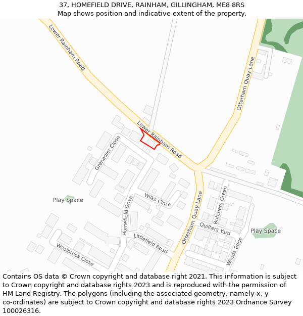 37, HOMEFIELD DRIVE, RAINHAM, GILLINGHAM, ME8 8RS: Location map and indicative extent of plot