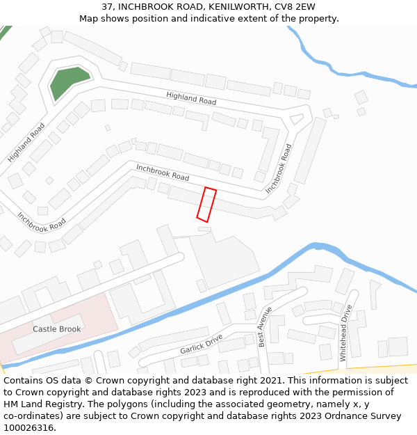 37, INCHBROOK ROAD, KENILWORTH, CV8 2EW: Location map and indicative extent of plot