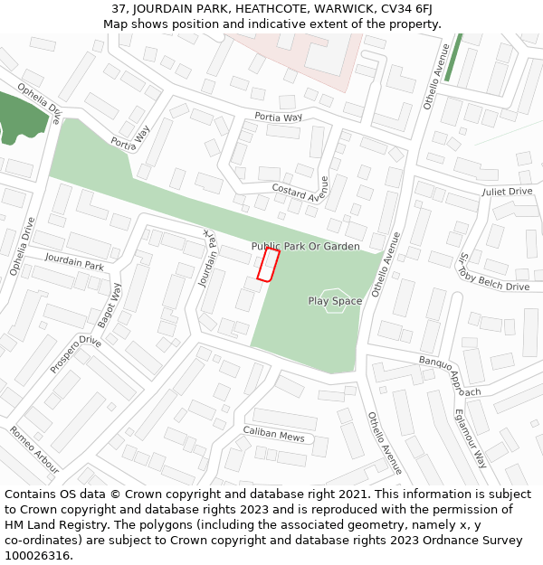 37, JOURDAIN PARK, HEATHCOTE, WARWICK, CV34 6FJ: Location map and indicative extent of plot