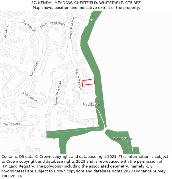 37, KENDAL MEADOW, CHESTFIELD, WHITSTABLE, CT5 3PZ: Location map and indicative extent of plot