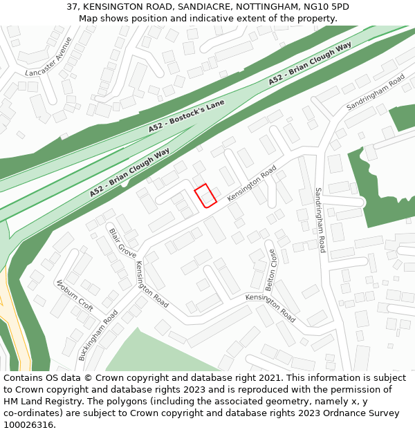 37, KENSINGTON ROAD, SANDIACRE, NOTTINGHAM, NG10 5PD: Location map and indicative extent of plot