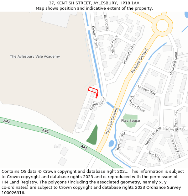 37, KENTISH STREET, AYLESBURY, HP18 1AA: Location map and indicative extent of plot