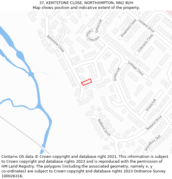 37, KENTSTONE CLOSE, NORTHAMPTON, NN2 8UH: Location map and indicative extent of plot