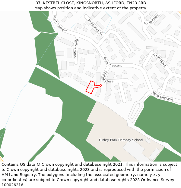 37, KESTREL CLOSE, KINGSNORTH, ASHFORD, TN23 3RB: Location map and indicative extent of plot