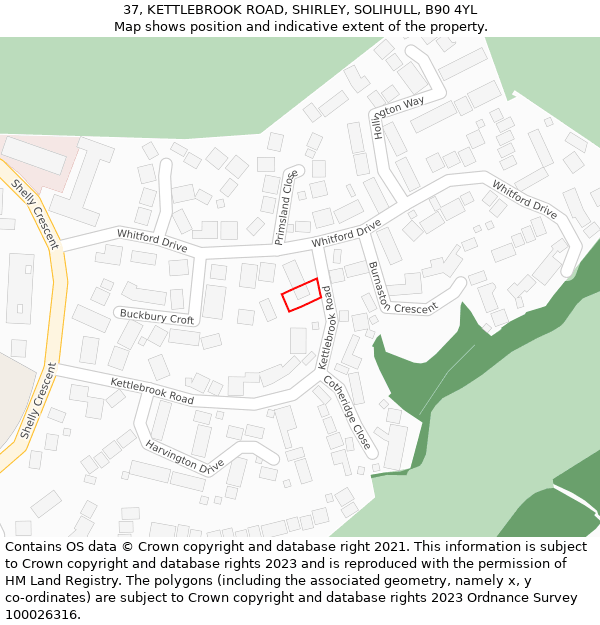 37, KETTLEBROOK ROAD, SHIRLEY, SOLIHULL, B90 4YL: Location map and indicative extent of plot