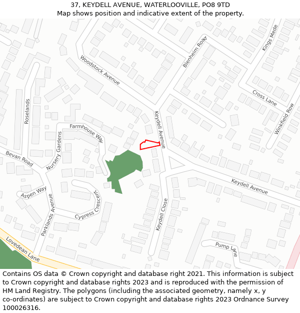 37, KEYDELL AVENUE, WATERLOOVILLE, PO8 9TD: Location map and indicative extent of plot