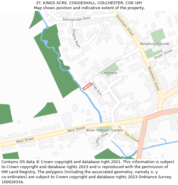 37, KINGS ACRE, COGGESHALL, COLCHESTER, CO6 1NY: Location map and indicative extent of plot