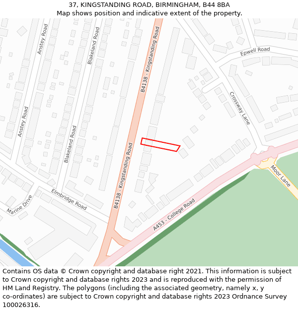 37, KINGSTANDING ROAD, BIRMINGHAM, B44 8BA: Location map and indicative extent of plot