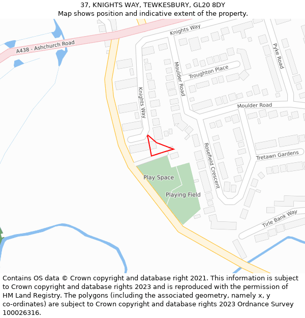 37, KNIGHTS WAY, TEWKESBURY, GL20 8DY: Location map and indicative extent of plot