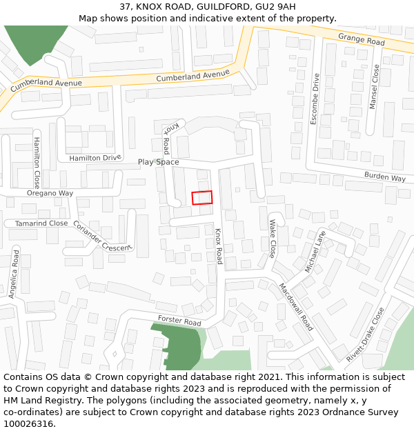 37, KNOX ROAD, GUILDFORD, GU2 9AH: Location map and indicative extent of plot