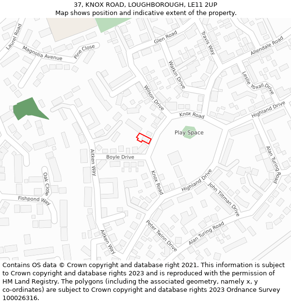 37, KNOX ROAD, LOUGHBOROUGH, LE11 2UP: Location map and indicative extent of plot