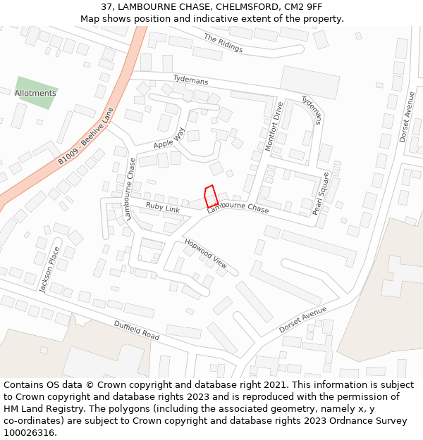 37, LAMBOURNE CHASE, CHELMSFORD, CM2 9FF: Location map and indicative extent of plot