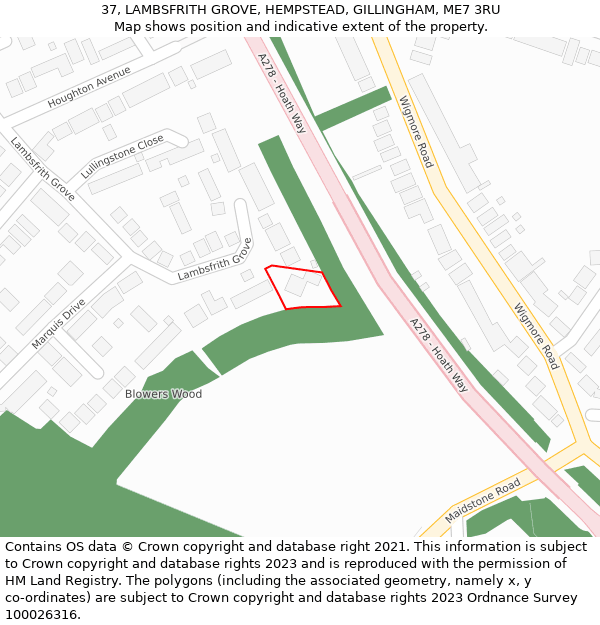 37, LAMBSFRITH GROVE, HEMPSTEAD, GILLINGHAM, ME7 3RU: Location map and indicative extent of plot