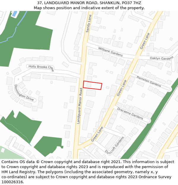 37, LANDGUARD MANOR ROAD, SHANKLIN, PO37 7HZ: Location map and indicative extent of plot