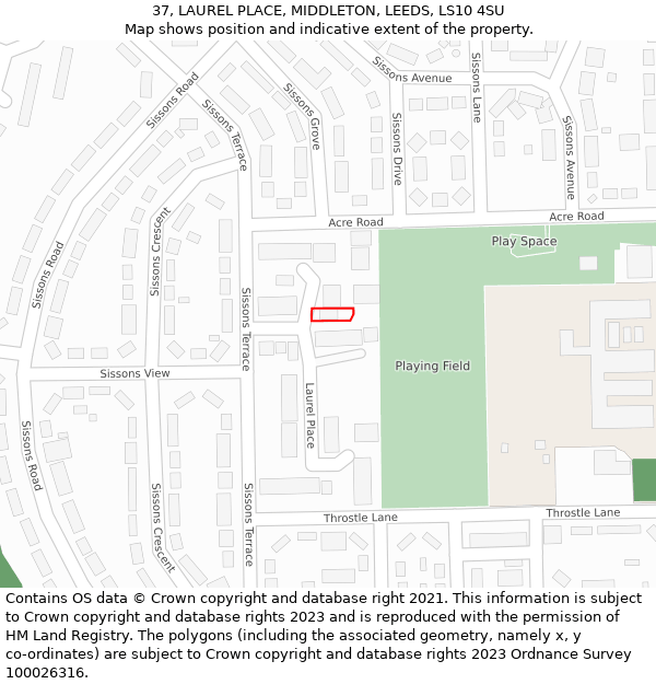 37, LAUREL PLACE, MIDDLETON, LEEDS, LS10 4SU: Location map and indicative extent of plot