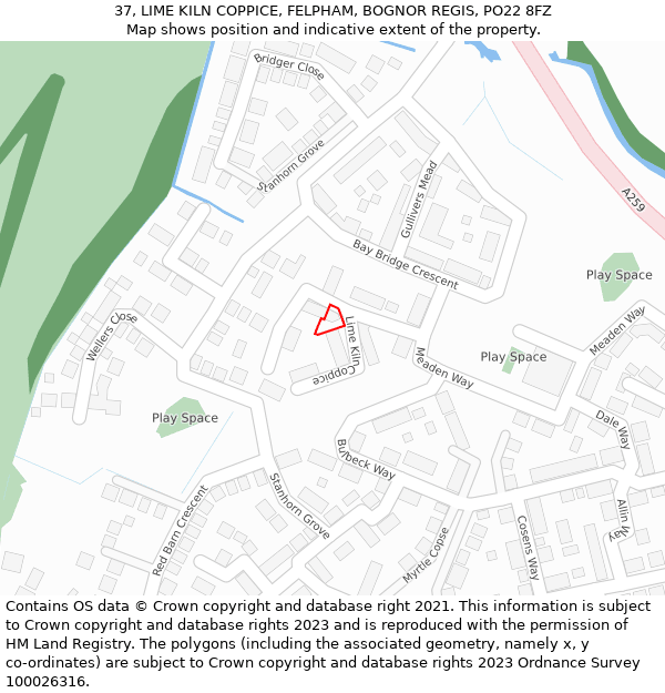 37, LIME KILN COPPICE, FELPHAM, BOGNOR REGIS, PO22 8FZ: Location map and indicative extent of plot