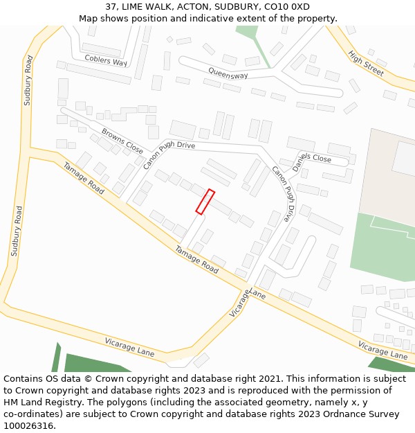 37, LIME WALK, ACTON, SUDBURY, CO10 0XD: Location map and indicative extent of plot