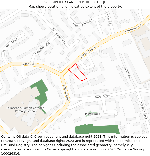 37, LINKFIELD LANE, REDHILL, RH1 1JH: Location map and indicative extent of plot