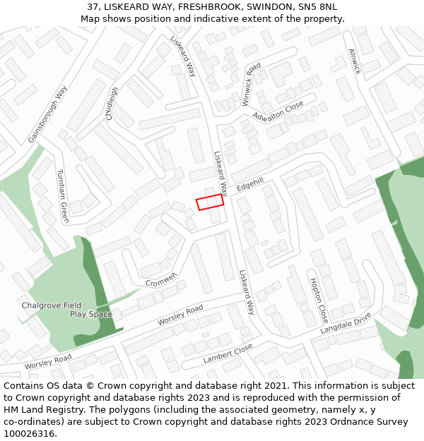 37, LISKEARD WAY, FRESHBROOK, SWINDON, SN5 8NL: Location map and indicative extent of plot