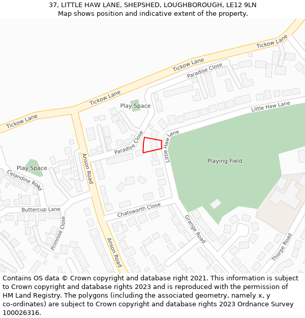 37, LITTLE HAW LANE, SHEPSHED, LOUGHBOROUGH, LE12 9LN: Location map and indicative extent of plot
