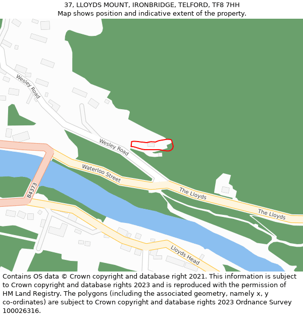 37, LLOYDS MOUNT, IRONBRIDGE, TELFORD, TF8 7HH: Location map and indicative extent of plot