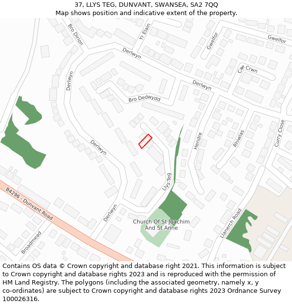 37, LLYS TEG, DUNVANT, SWANSEA, SA2 7QQ: Location map and indicative extent of plot