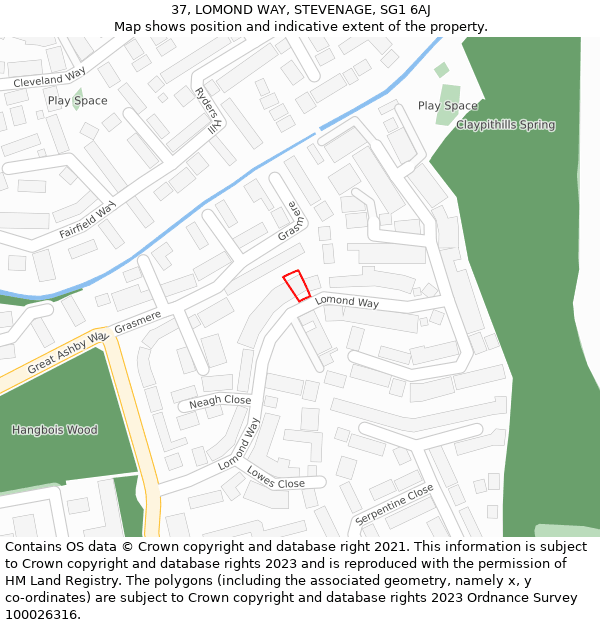 37, LOMOND WAY, STEVENAGE, SG1 6AJ: Location map and indicative extent of plot