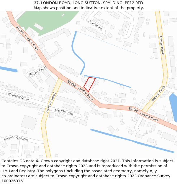 37, LONDON ROAD, LONG SUTTON, SPALDING, PE12 9ED: Location map and indicative extent of plot