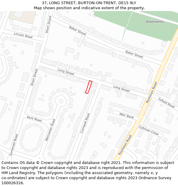 37, LONG STREET, BURTON-ON-TRENT, DE15 9LY: Location map and indicative extent of plot