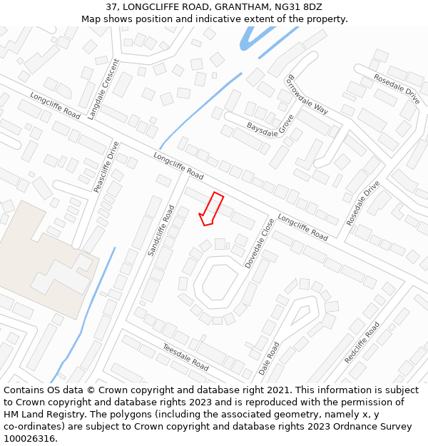 37, LONGCLIFFE ROAD, GRANTHAM, NG31 8DZ: Location map and indicative extent of plot