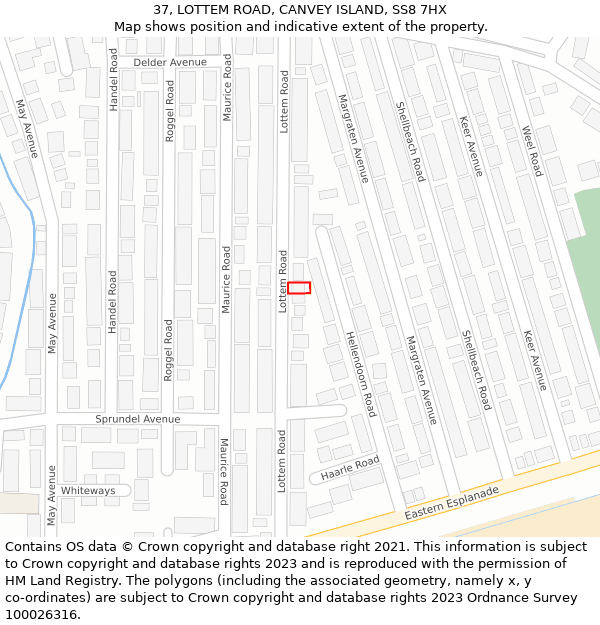 37, LOTTEM ROAD, CANVEY ISLAND, SS8 7HX: Location map and indicative extent of plot