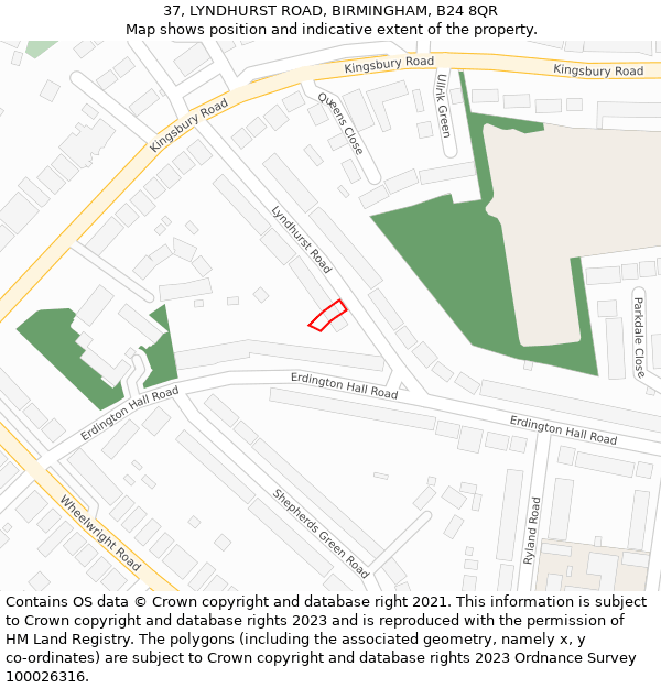 37, LYNDHURST ROAD, BIRMINGHAM, B24 8QR: Location map and indicative extent of plot