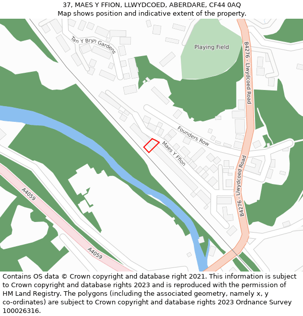 37, MAES Y FFION, LLWYDCOED, ABERDARE, CF44 0AQ: Location map and indicative extent of plot