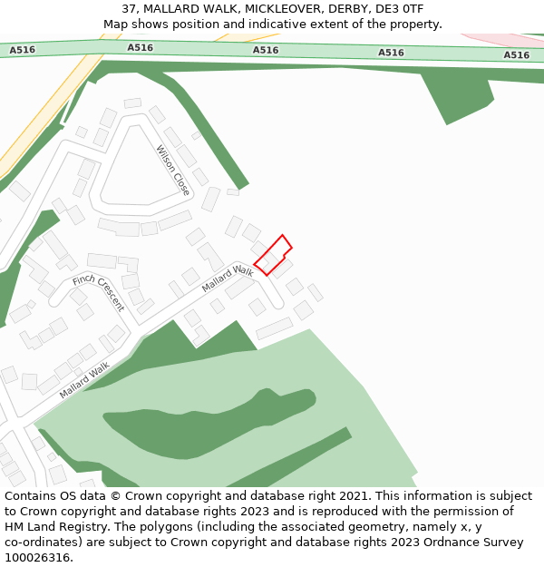 37, MALLARD WALK, MICKLEOVER, DERBY, DE3 0TF: Location map and indicative extent of plot